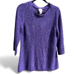 Chico’s Purple Sequined Open Knit Sweater – Chico's Size 2 (L)